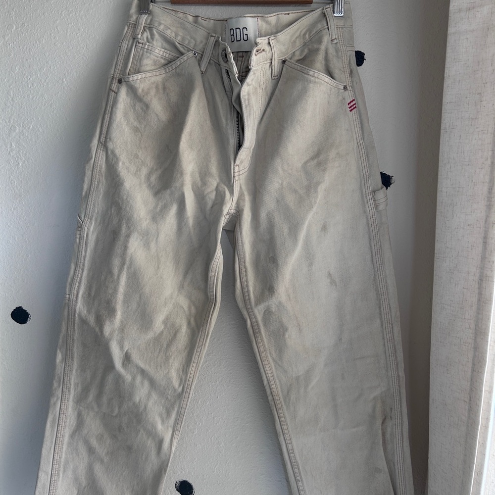 BDG Cream Carpenter Jeans with Utility Stitching